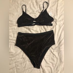 Cupshe Velvet Ribbed Highwaisted Bikini, Brown, L